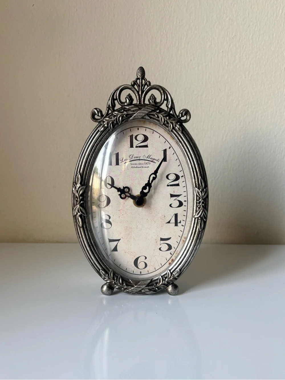 Vintage Style Table Clock French Farmhouse Silver Ornate Mantel Decor
